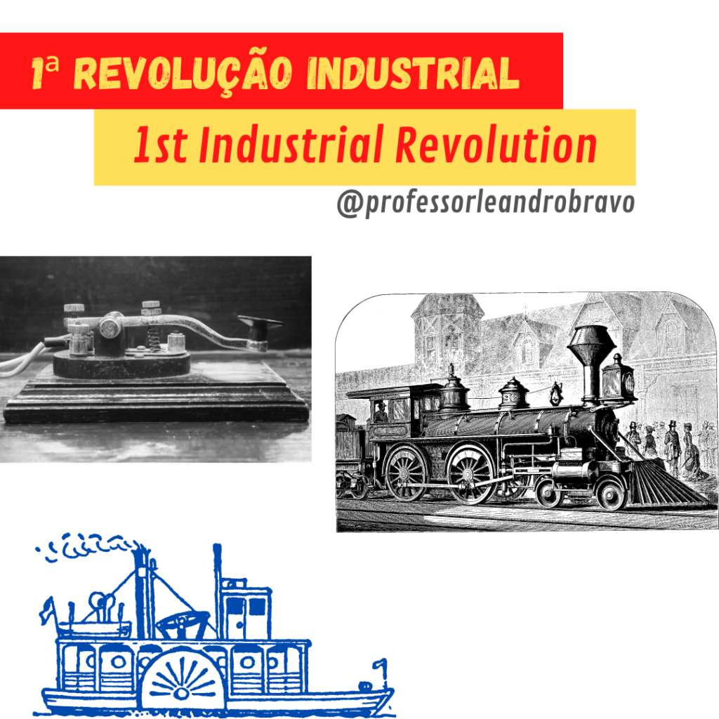 1ª revolução industrial - barco e trem à vapor, telégrafo