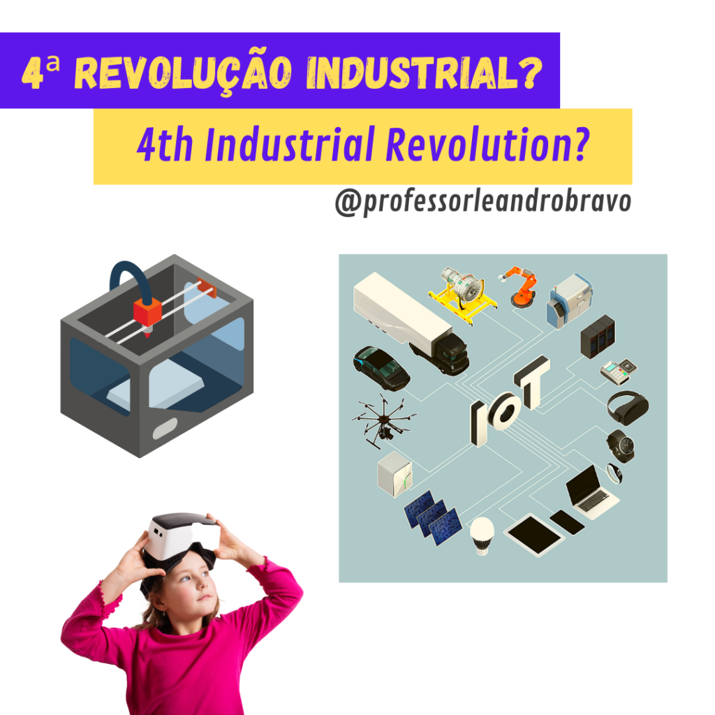 4ª revolução industrial - internet das coisas, impressora 3D e menina com óculos virtual